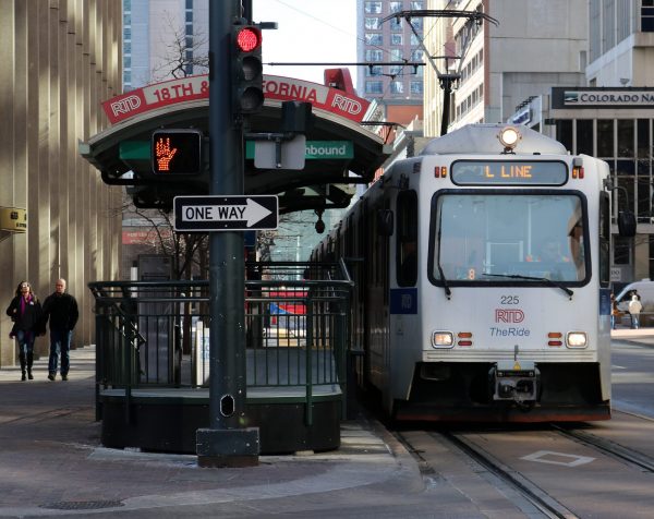 An RTD train waits for riders.